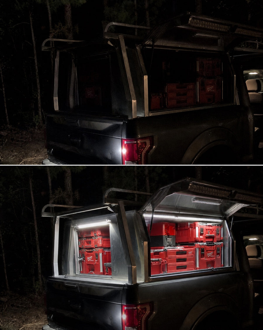 Same truck cap before and after fitting the Lumo-300